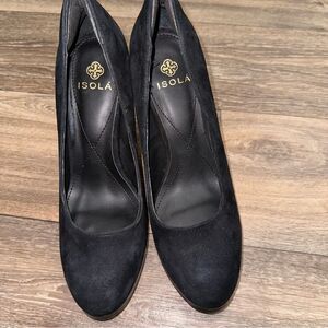 New Isola Hayley Black small platform, block suede 4” heel sz 8.5